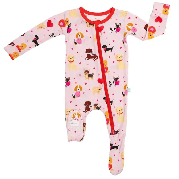 Macaron+Me Other - Luv Pups Valentine’s Day Bamboo Footsie Sleeper by Macaron+Me - EUC